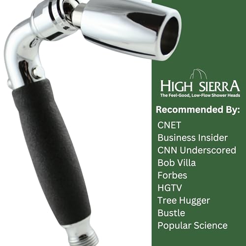 High Sierra Showerheads® - Solid Metal Handheld Showerhead with Slip-Free Grip & Trickle Valve- WaterSense Certified Low Flow 1.5 GPM: Chrome Finish