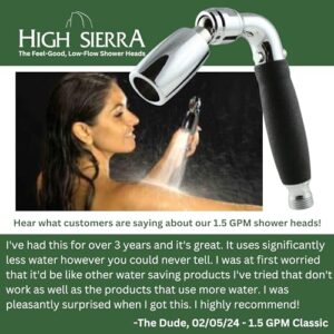 High Sierra Showerheads® - Solid Metal Handheld Showerhead with Slip-Free Grip & Trickle Valve- WaterSense Certified Low Flow 1.5 GPM: Chrome Finish