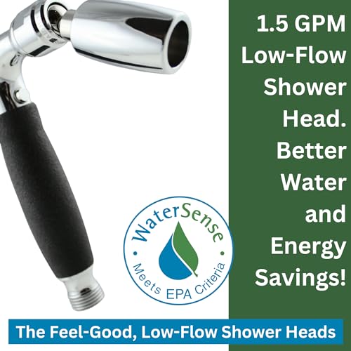 High Sierra Showerheads® - Solid Metal Handheld Showerhead with Slip-Free Grip & Trickle Valve- WaterSense Certified Low Flow 1.5 GPM: Chrome Finish