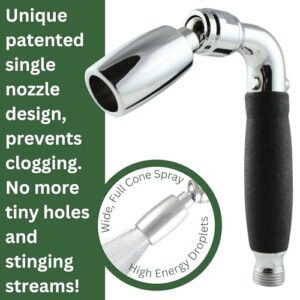 High Sierra Showerheads® - Solid Metal Handheld Showerhead with Slip-Free Grip & Trickle Valve- WaterSense Certified Low Flow 1.5 GPM: Chrome Finish