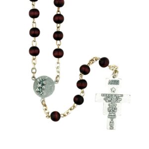 San Damiano Crucifix Cross Rosary | Saint Francis of Assisi Centerpiece | Beautiful Dark Wooden Beads | Christian Devotional Prayer | Great Catholic Gift for First Holy Communion and Confirmation