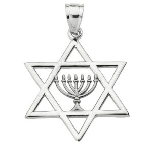 925 sterling silver star of david with menorah pendant