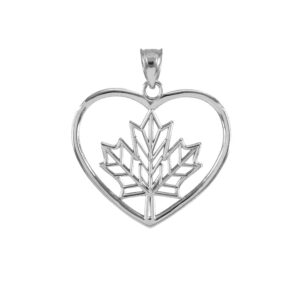 925 sterling silver filigree canadian maple leaf open heart charm pendant