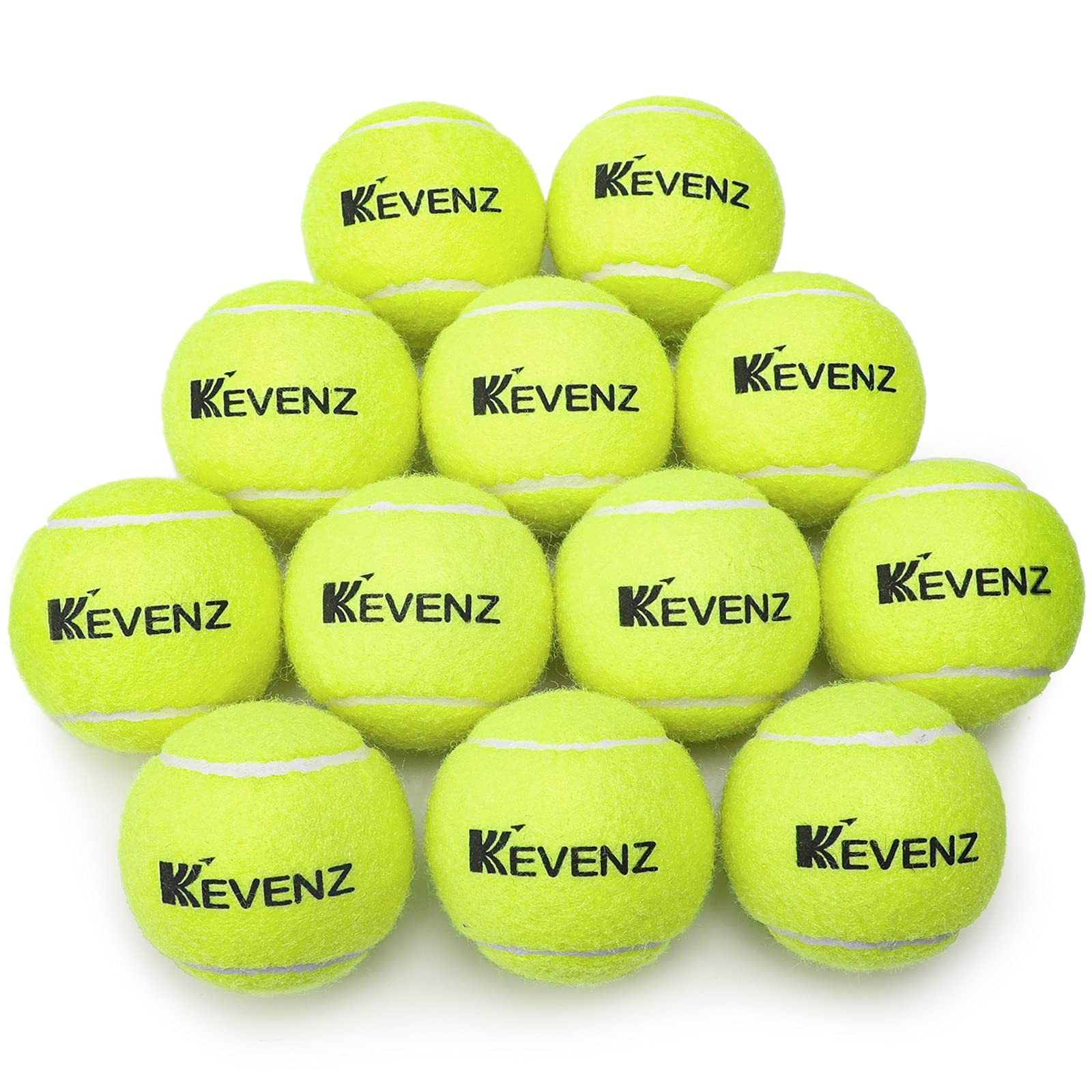 KEVENZ 12-Pack Green Advanced Training Tennis Balls,Practice Ball (Interlocked Wool Fiber)