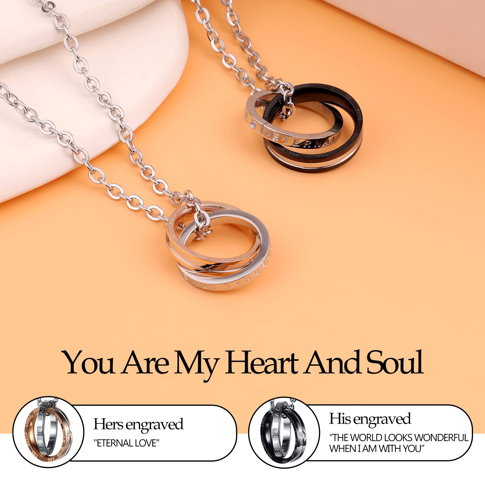 Feraco His Hers Matching Set Necklace For Couples Titanium Stainless Steel Promise Love Pendant Necklaces Gifts for Anniversary & Valentines Day