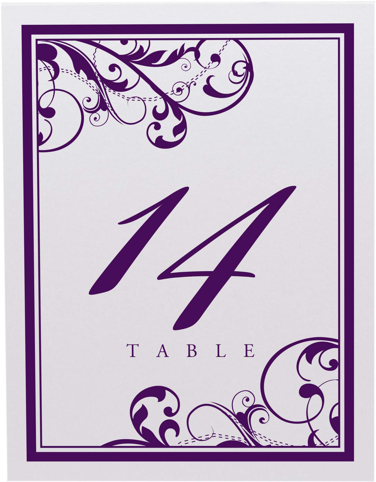 Scribble Vintage Swirl Wedding Table Numbers (Select Color/Quantity), White, Eggplant, 1-15, Double Sided, Tent or Use in a Stand, Great for Parties & Restaurants