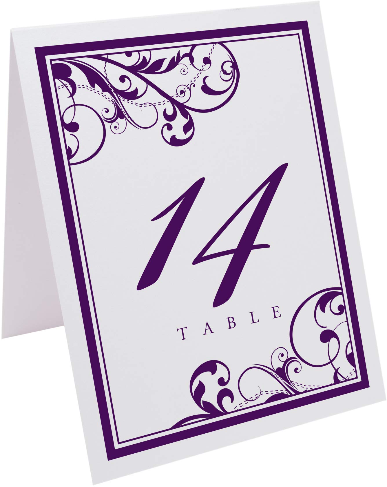 Scribble Vintage Swirl Wedding Table Numbers (Select Color/Quantity), White, Eggplant, 1-15, Double Sided, Tent or Use in a Stand, Great for Parties & Restaurants