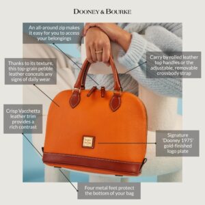 Dooney & Bourke Women's Zip Zip Satchel in Pebble Grain Leather, Large Handbag with Adjustable & Detachable Shoulder Strap, Brown Tmoro