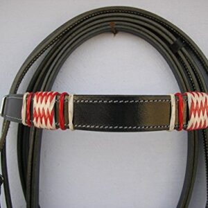 GSk Reitsports New Western Primium Genuin Leather Headstall Red/White Raw Hide Knotted Brow Band Headstall Black