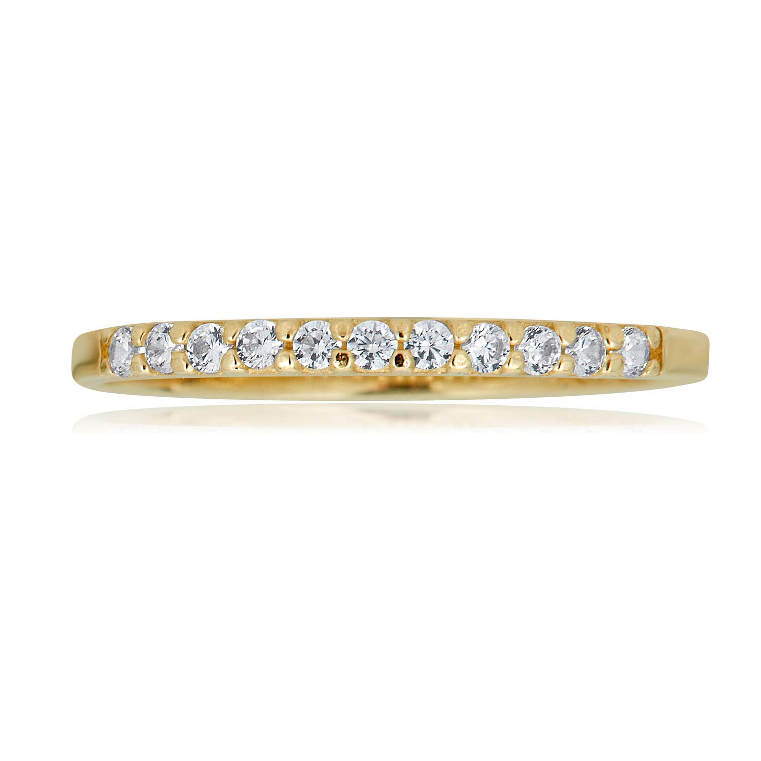 AVORA 10K Yellow Gold Simulated Diamond CZ Half Eternity Band Stackable Ring - Size 7