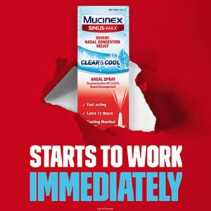 Mucinex Sinus Max Clear & Cool Nasal Decongestant Spray, Cooling Menthol Flavor, 0.75 fl oz, Fast Acting Medicine that Lasts 12 Hours, Relieves Sinus Pressure and Nasal Congestion