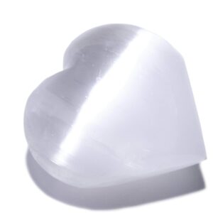 kalifano selenite heart worry stone with healing & calming effects - high energy selenita/satin spar love palm stone used for cleansing and protection (information card included)