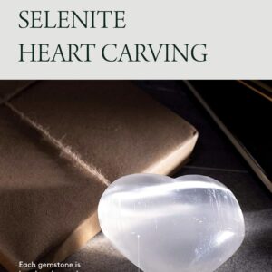 KALIFANO Selenite Heart Worry Stone with Healing & Calming Effects - High Energy Selenita/Satin Spar Love Palm Stone Used for Cleansing and Protection (Information Card Included)