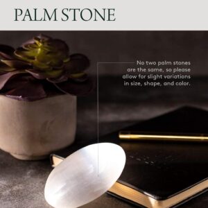 KALIFANO Selenite Palm Stone with Healing & Calming Effects - High Energy Selenita Satin Spar Worry Stone Used for Cleansing and Protection (Information Card Included)