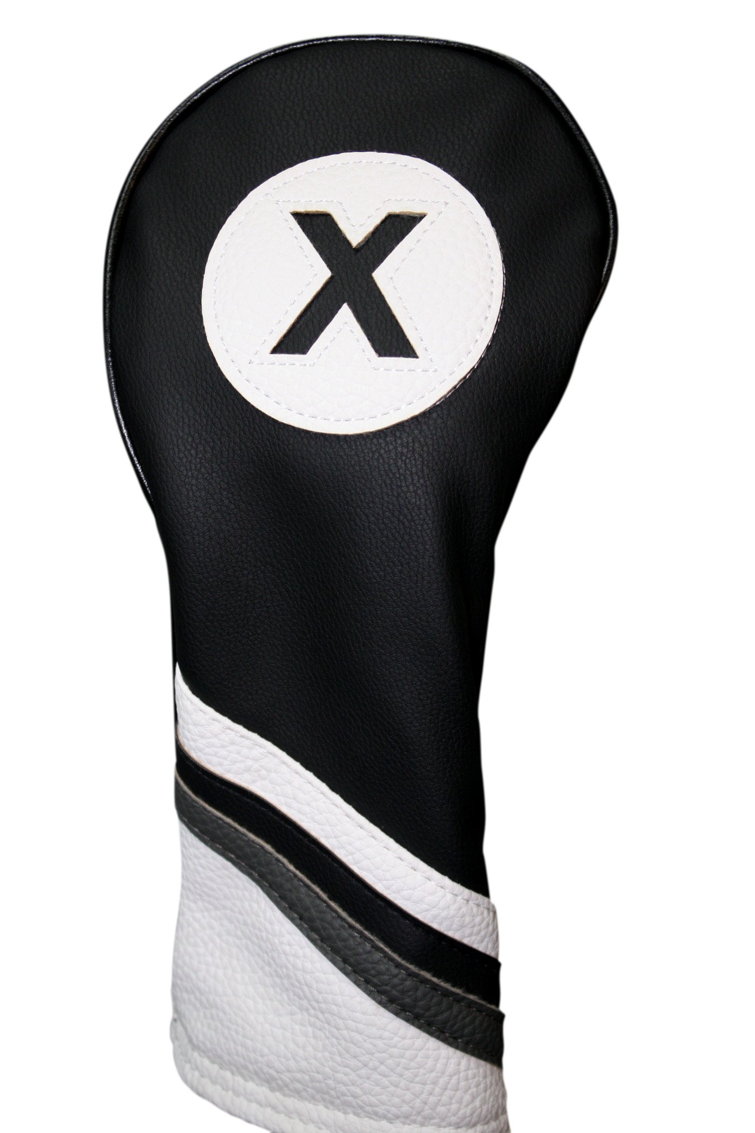 Golf Headcover Black and White Leather Style #X Fairway Head Cover Fits Fairway Wood Clubs