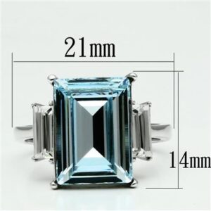 Nationalonlinediscounts Emerald Cut Rectangle Aqua Sea Blue Aquamarine Topaz CZ Stainless Steel Ring Sizes 5,6,7,8,9 & 10 (5)