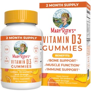 maryruth organics vitamin d3 gummies, 2 month supply, adults & kids gummies, immune support supplement, vitamin d3 1000iu for bone health & muscle function, vegan, non-gmo, gluten free, 60 count