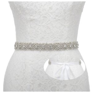 Remedios Rhinestone Bridal Belt Bridesmaid Sash Crystal Wedding Belt Women Dress Accessories,White