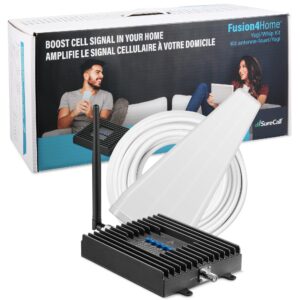 surecall fusion4home cell phone signal booster up to 3000 sq ft, boosts 5g/4g lte, yagi outdoor antenna, home & office multi-user all carrier, verizon at&t sprint t-mobile, fcc approved, usa company