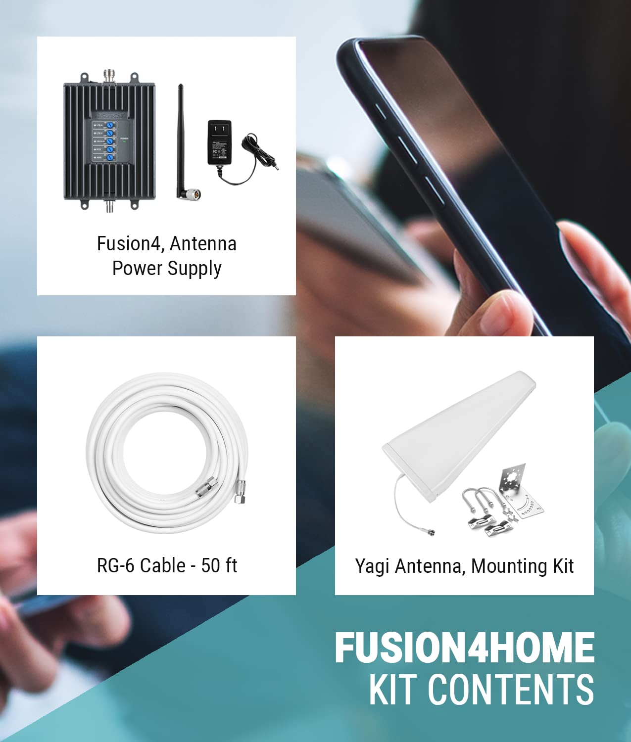 SureCall Fusion4Home Cell Phone Signal Booster up to 3000 sq ft, Boosts 5G/4G LTE, Yagi Outdoor Antenna, Home & Office Multi-User All Carrier, Verizon AT&T Sprint T-Mobile, FCC Approved, USA Company