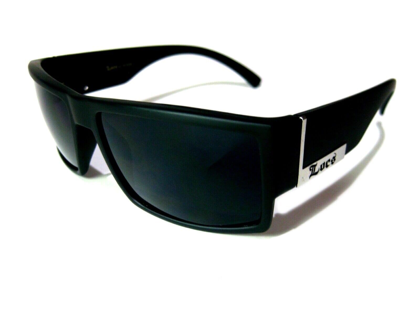 Locs Mens Flat Top Gangster Sunglasses Black Silver Frame 91026 (Black), 5.5w x 1.75h