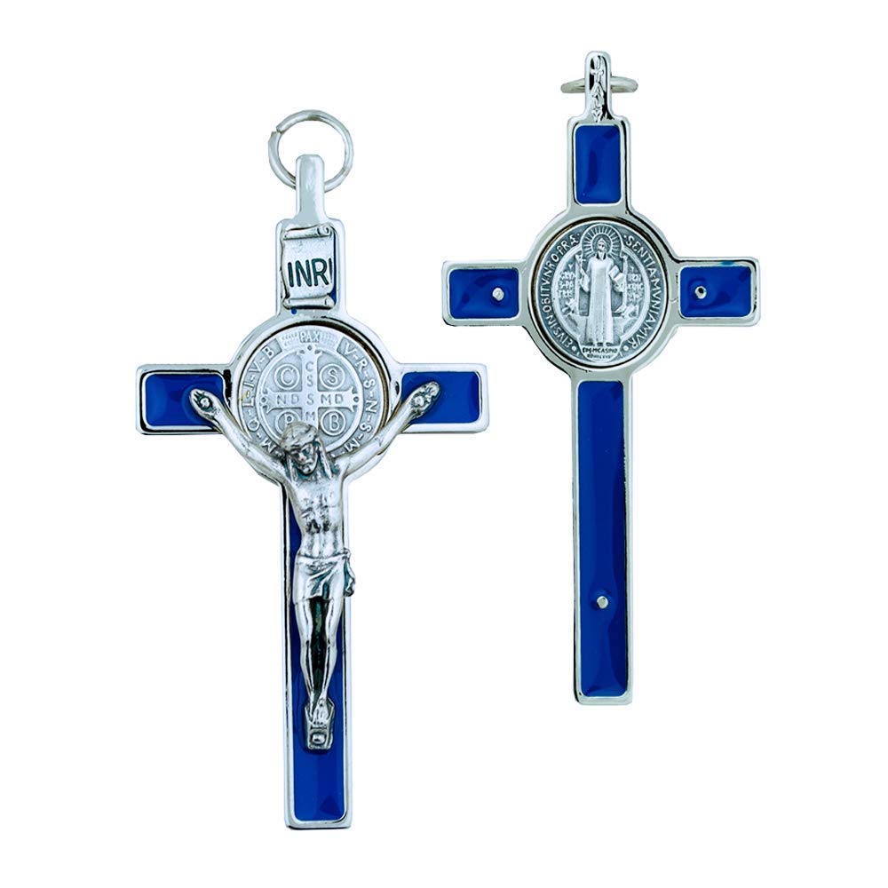 SUAVEC SELPONT rts St. Benedict Crucifix with Round St. Benedict Medal Inlay | Garden Sculpture Outdoor Decoration