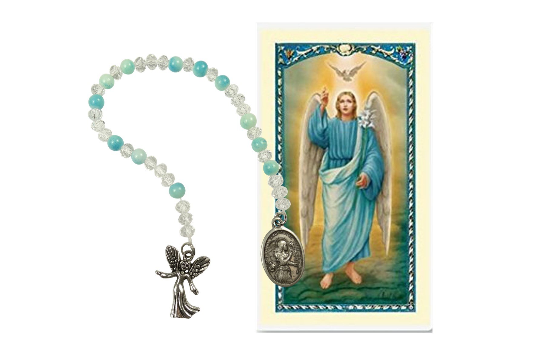 Chaplet Archangel Gabriel Crystal Beads and Silver Findings & Free Prayer Card Blessed by HIS Holiness