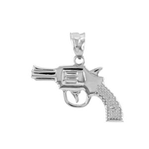 Solid 925 Sterling Silver Revolver Pistol Gun Pendant