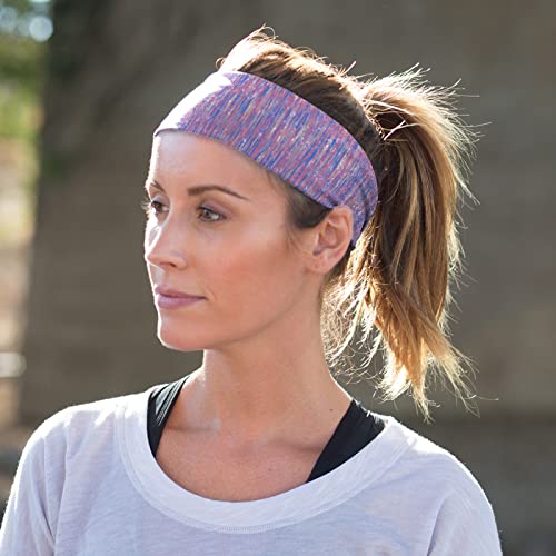 Bondi Band Headbands for Women, 4 Inch Tapered Running Headbands That Stay In Place, Absorbent, Moisture Wicking, Colorful Static Print, Mauve / Blue