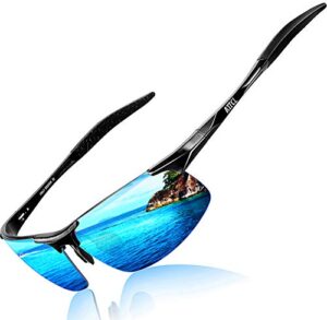 attcl men's fashion sports driving polarized sunglasses men fishing - al-mg metal ultralight 8177black-blue