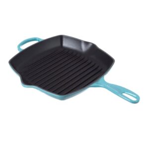 Le Creuset Enameled Cast Iron Signature Square Skillet Grill, 10.25", Caribbean