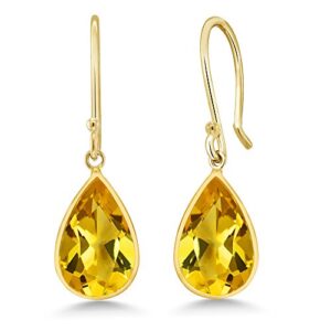 gem stone king 14k yellow gold natural citrine drop earrings for women (8.00 cttw, gemstone birthstone, pear shape 8x12mm)