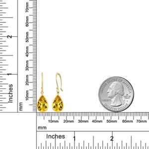 Gem Stone King 14K Yellow Gold Natural Citrine Drop Earrings For Women (8.00 Cttw, Gemstone Birthstone, Pear Shape 8X12MM)