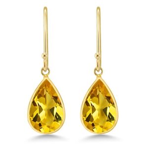 Gem Stone King 14K Yellow Gold Natural Citrine Drop Earrings For Women (8.00 Cttw, Gemstone Birthstone, Pear Shape 8X12MM)