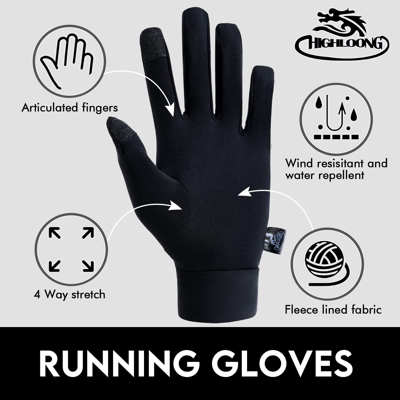 HIGHLOONG Lightweight Gloves Liner-glove liners for cold weather women and men, Thermal Touch Screen Glove Liners for Running Cycling Driving Hiking.(M)