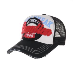 WITHMOONS Meshed Baseball Cap Distressed Trucker Hat Star KR1185 (Black)