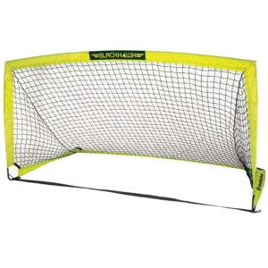 franklin sports blackhawk backyard soccer goal - portable kids soccer net - pop up folding indoor + outdoor goals - 9' x 5'6" - optic yellow