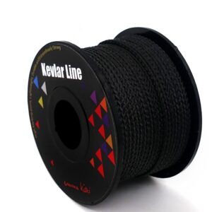 emma kites 100% black kevlar braided cord 100ft 300lb high strength, abrasion flame resistant, tough survival tactical cord model rocket paracord snare line fishing assist cord