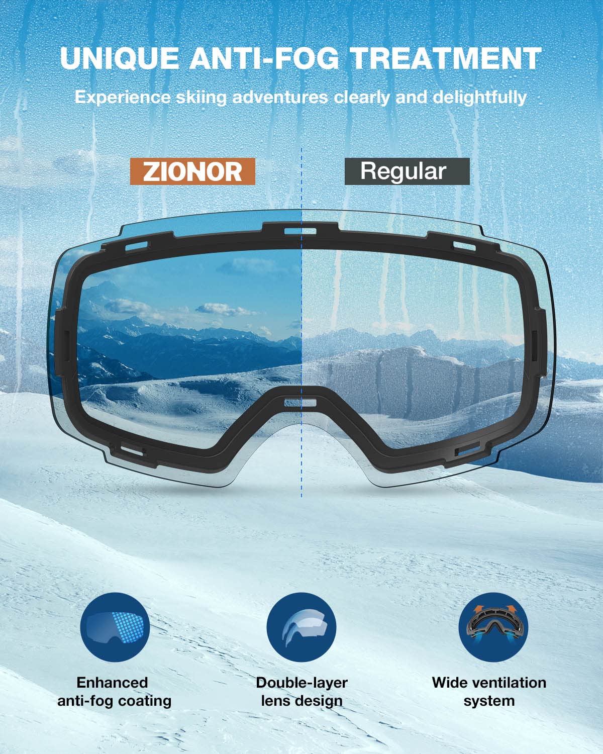 ZIONOR Lagopus X4 Ski Snowboard Snow Goggles Replacement Lenses (VLT 78% Bright Lens)