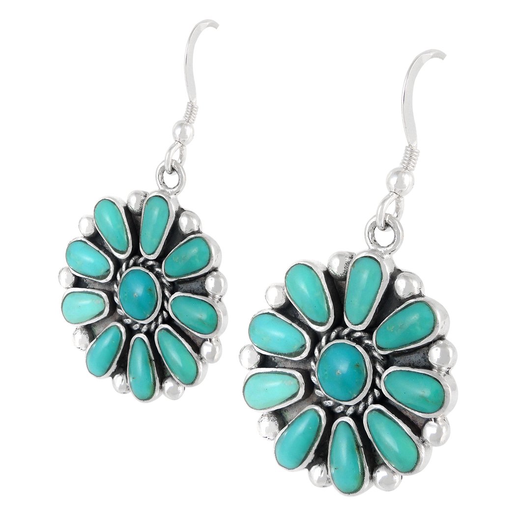 Turquoise Earrings 925 Sterling Silver & Genuine Turquoise (Turquoise)