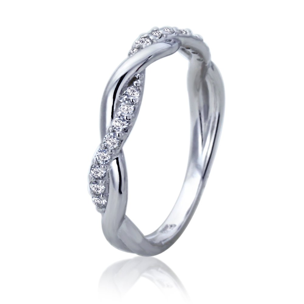 14K White Gold Wedding Ring CZ Pave Twisted Wedding Band (Size 5 to 9) Size 7