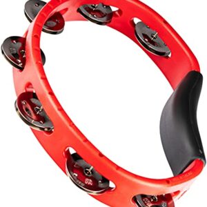 Meinl Percussion Headliner Handheld Hand Held Tambourine with Stainless Steel Jingles, Single Row-NOT Made in China-Red, Guiro Playing Surface, 2-Year Warranty (HTR)