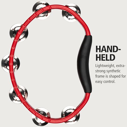 Meinl Percussion Headliner Handheld Hand Held Tambourine with Stainless Steel Jingles, Single Row-NOT Made in China-Red, Guiro Playing Surface, 2-Year Warranty (HTR)