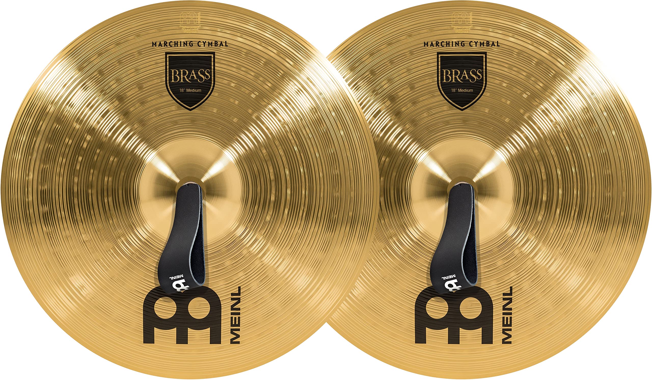 Meinl 18” Marching Cymbal Pair with Straps - Brass Alloy Traditional Finish - Made In Germany, 2-YEAR WARRANTY (MA-BR-18M)