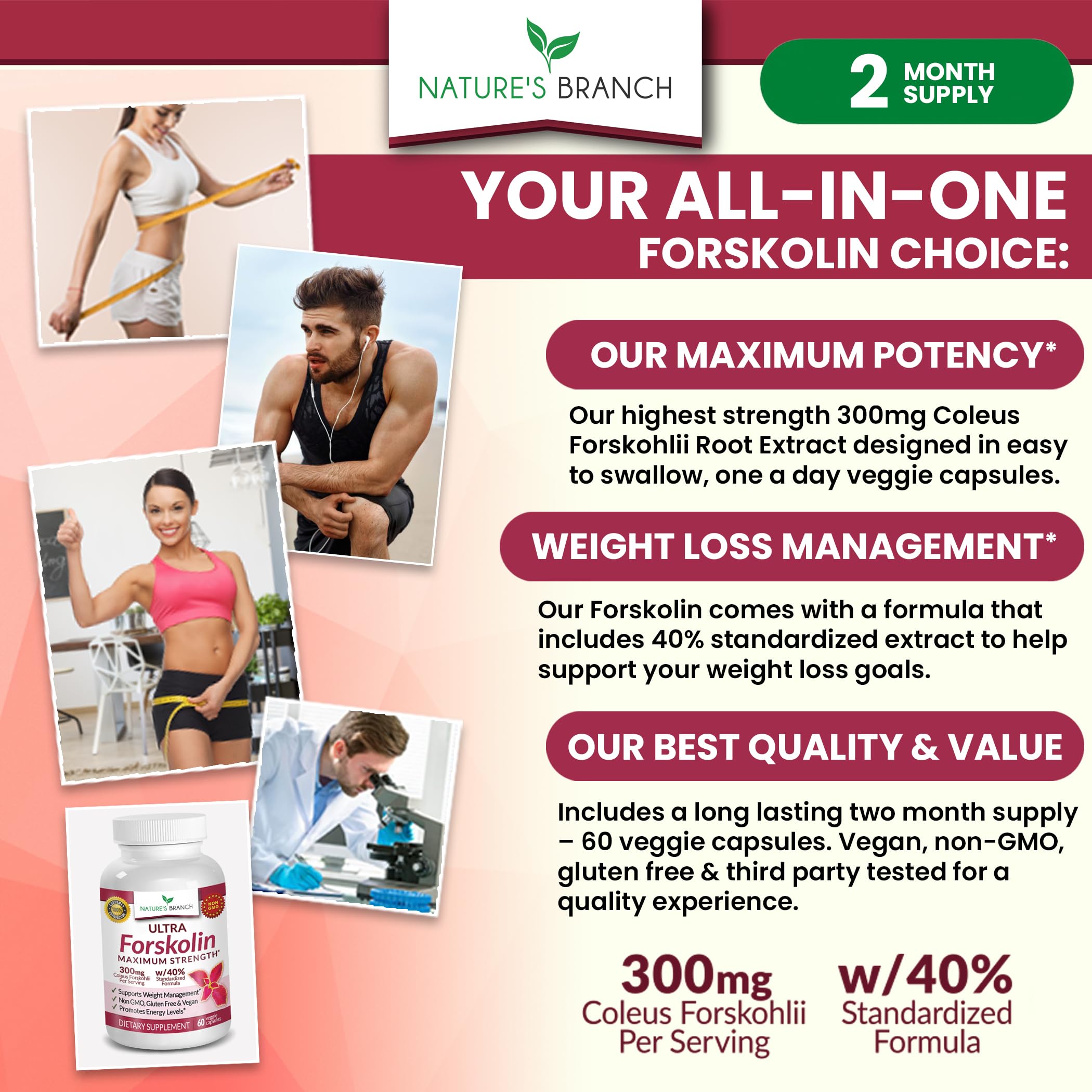 Premium 100% Ultra Pure Forskolin for Weight Loss Max Strength w/ 40% Standardized Coleus Forskohlii Root Extract Powder Belly Buster Supplement - Extreme Keto Advanced Boost Complex - 60 Diet Pills