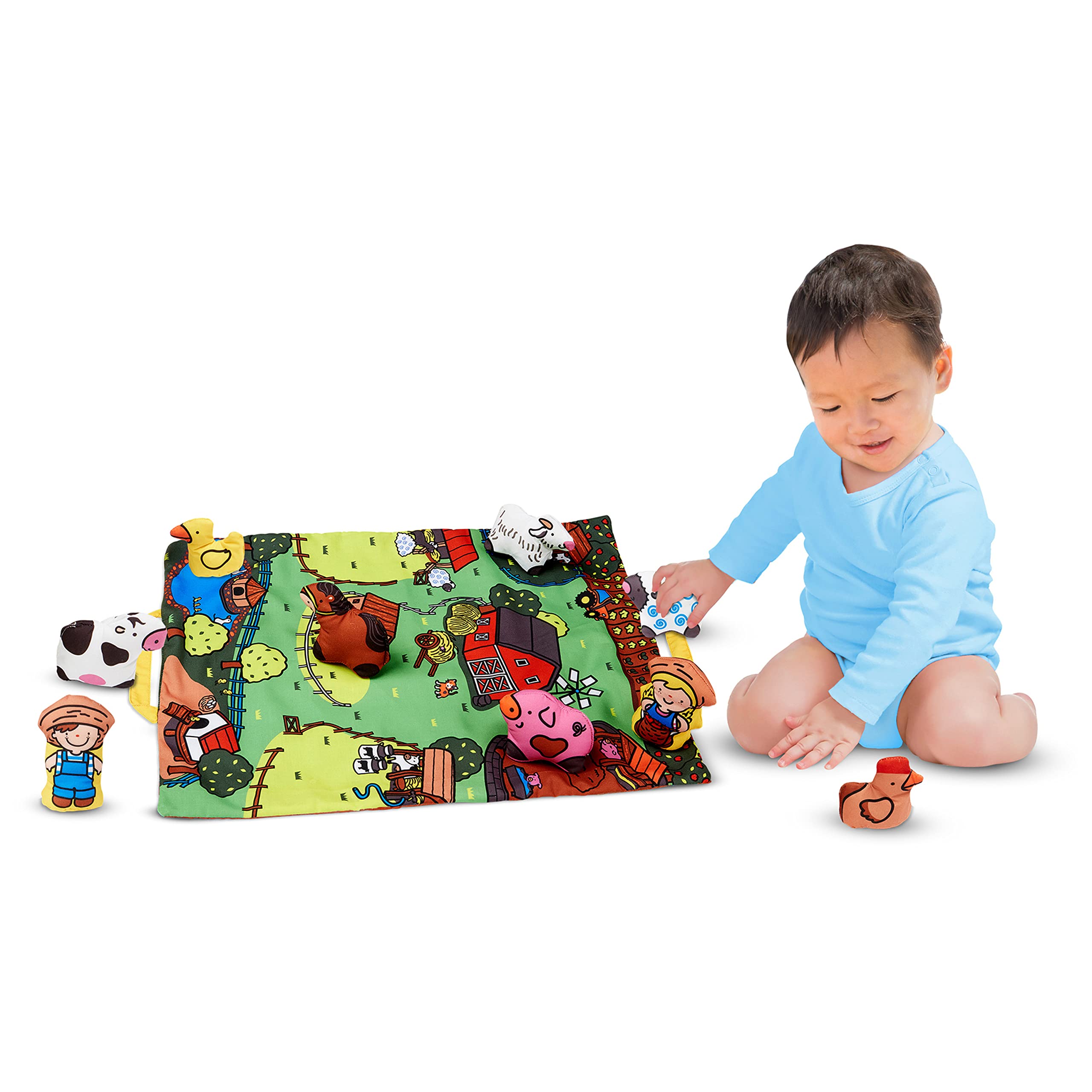 Melissa & Doug Take-Along Farm Baby and Toddler Play Mat (19.25 x 14.5 inches) With 9 Animals - Folds To Be Convenient Storage Bag for Travel