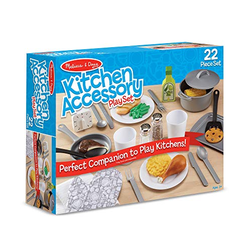 Melissa & Doug 22-Piece Play Kitchen Accessories Set - Utensils, Pot, Pans, and More , White