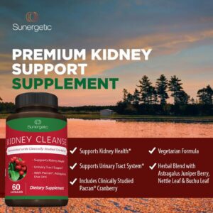 Premium Kidney Cleanse Supplement – Powerful Kidney Support Formula with Cranberry Extract Helps Support Healthy Kidneys & Urinary Tract Support– 60 Vegetarian Capsules