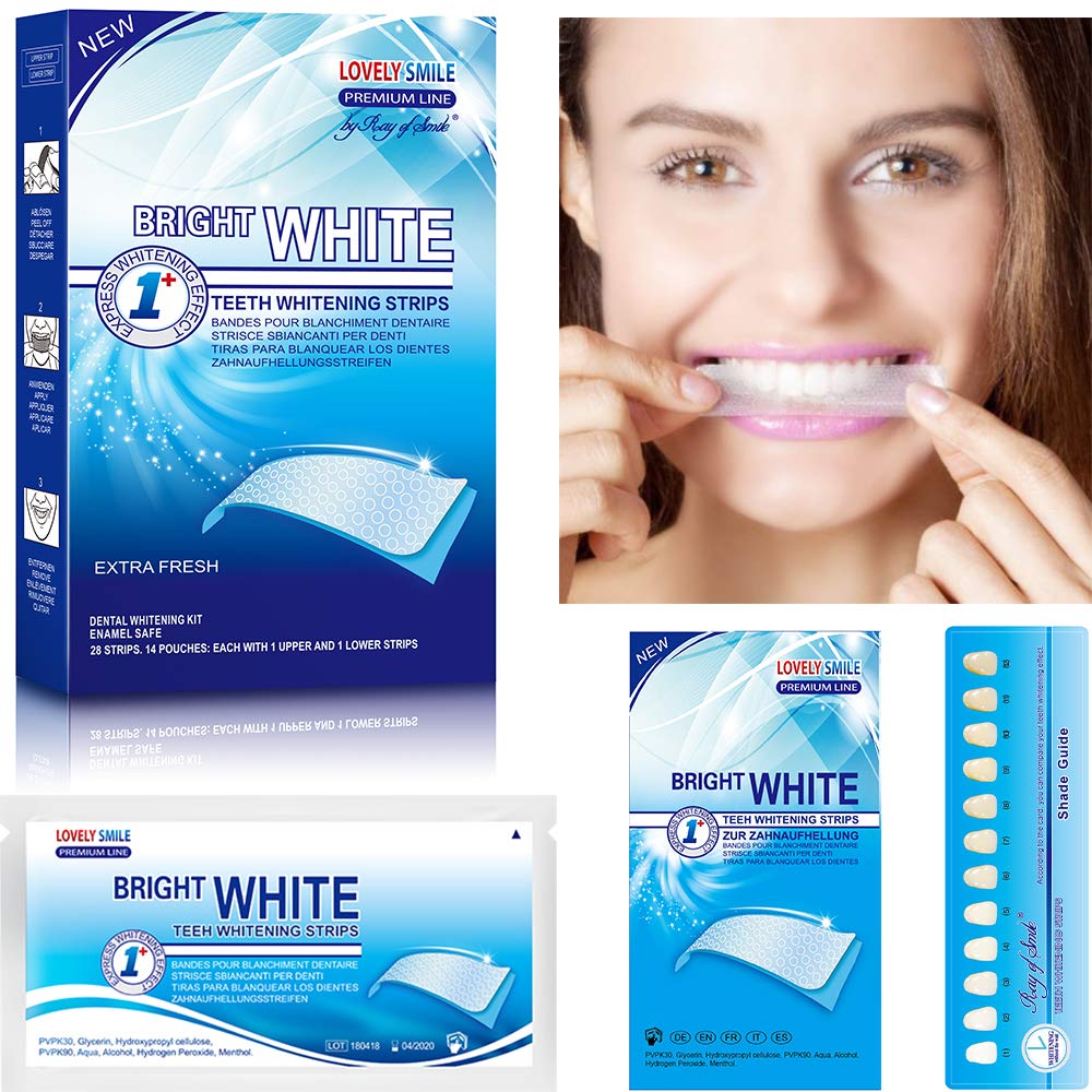 Lovely Smile Premium Line Teeth Whitening Strips - Enamel Safe - White Teeth in 1 Hour - No Slip and No Sensitivity - Dental Whitener Kit by Ray of Smile (28 Strips/Mint)