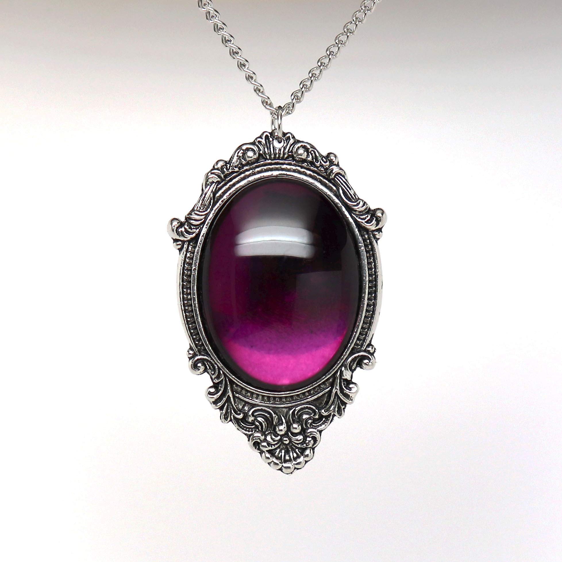 Real Metal Purple Cabochon in Antiqued Silver Finish Pewter Frame Pendant Necklace